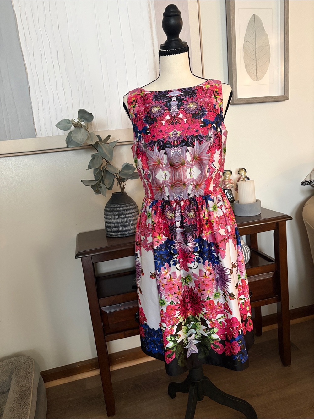 Liz Claiborne Multicolor Floral Sleeveless Midi Dress in Pink and Blue